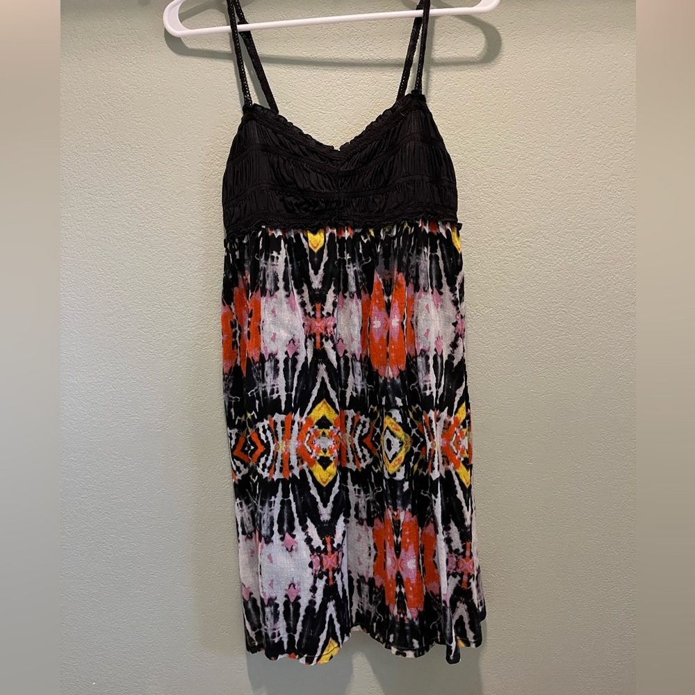 Rip Curl Rutched Bodice Tye Dye Spaghetti Strap Dress
